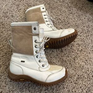 White and Tan Lace-Up Boots